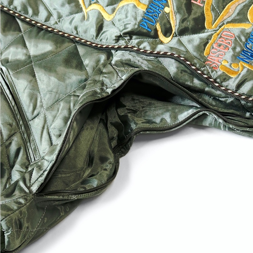 RARE Kapital Rayon Satin Quilting Japan Pillow Bomber Jacket Olive - Picture 7 of 11